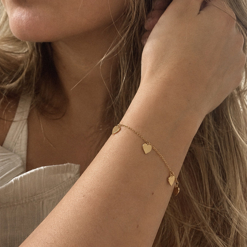 Herzarmband mit 6 Herzen aus 750er Gold, 18 cm – Ansicht 2