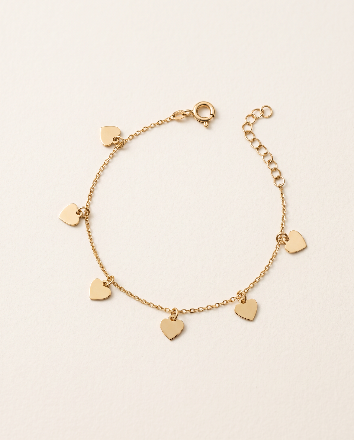 Herzarmband mit 6 Herzen aus 750er Gold, 18 cm