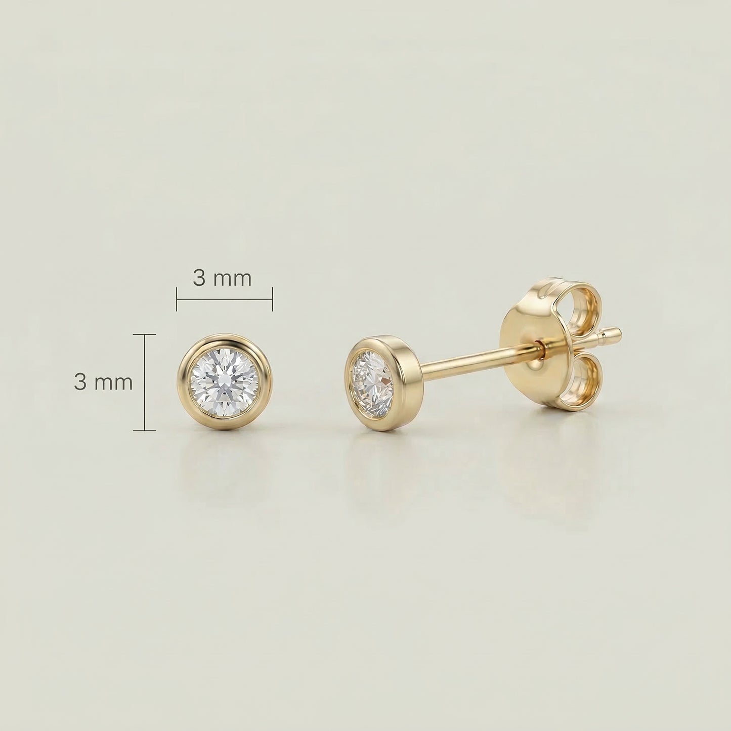 18K (750) Gold Ohrstecker mit Zirkonia Damen 3 mm – Minimalistisch | PAEEZE