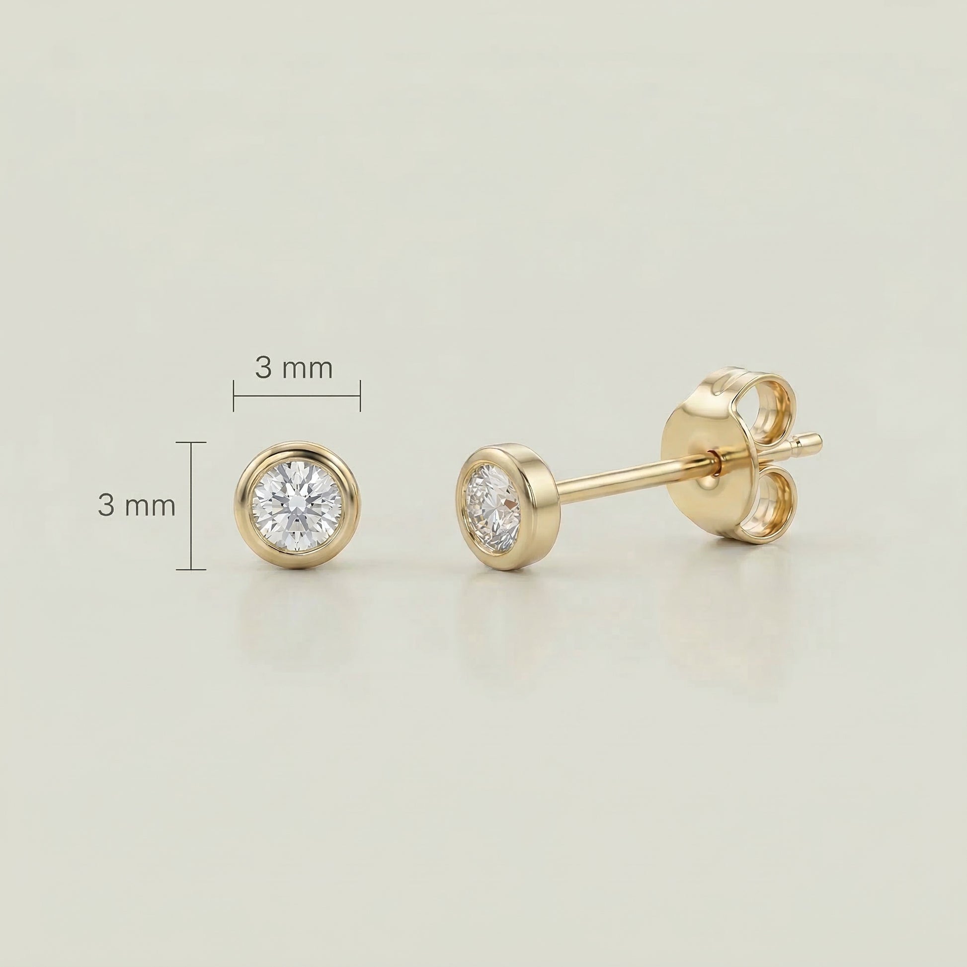 18K (750) Gold Ohrstecker mit Zirkonia Damen 3 mm – Minimalistisch | PAEEZE