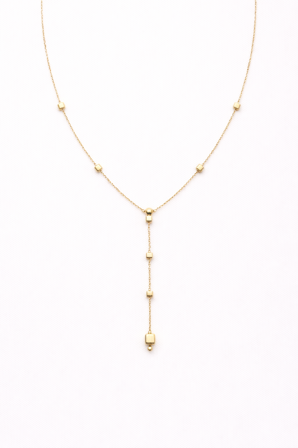 18K (750) Gold Y-Kette Damen mit Würfeln – Lariat Halskette 45 cm | PAEEZE