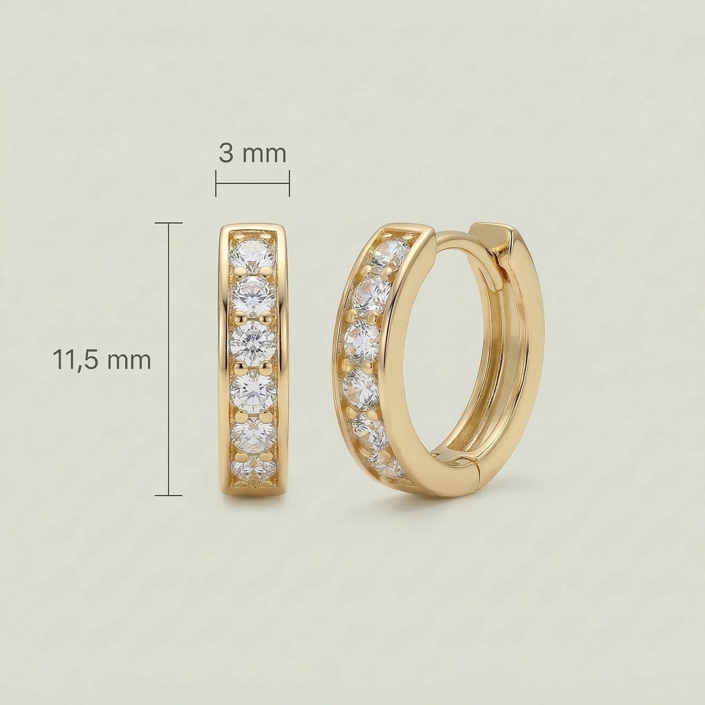 18K (750) Gold Creolen mit Zirkonia Damen 11,5 mm – Elegante Ohrringe