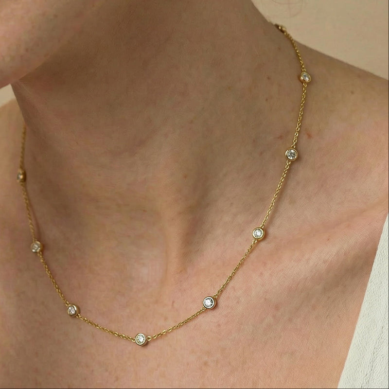 Feine Halskette mit Zirkonia aus 750er Gold, 45 cm