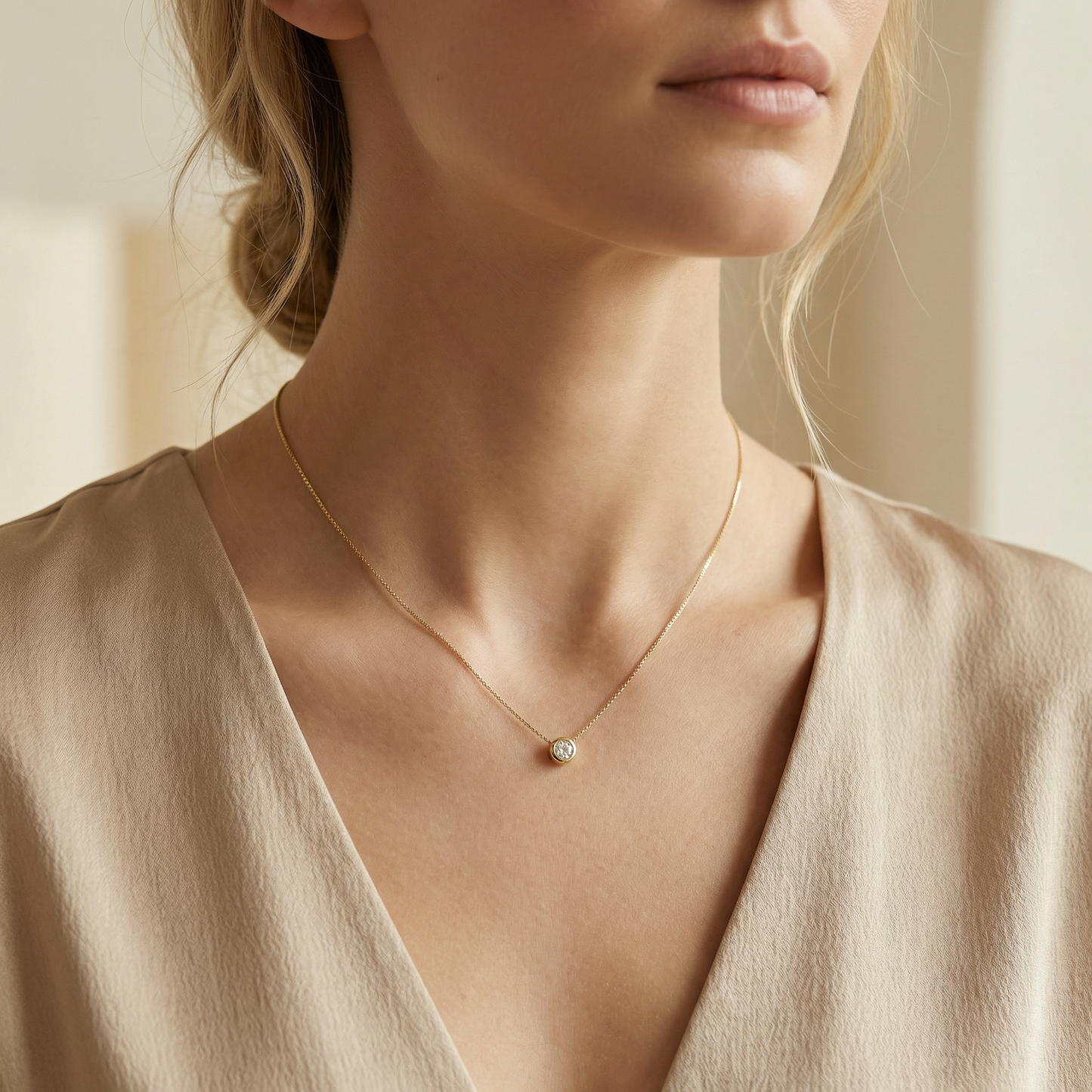 18K (750) Gold Kette mit Zirkonia Anhänger Damen 6 mm – Zeitlos